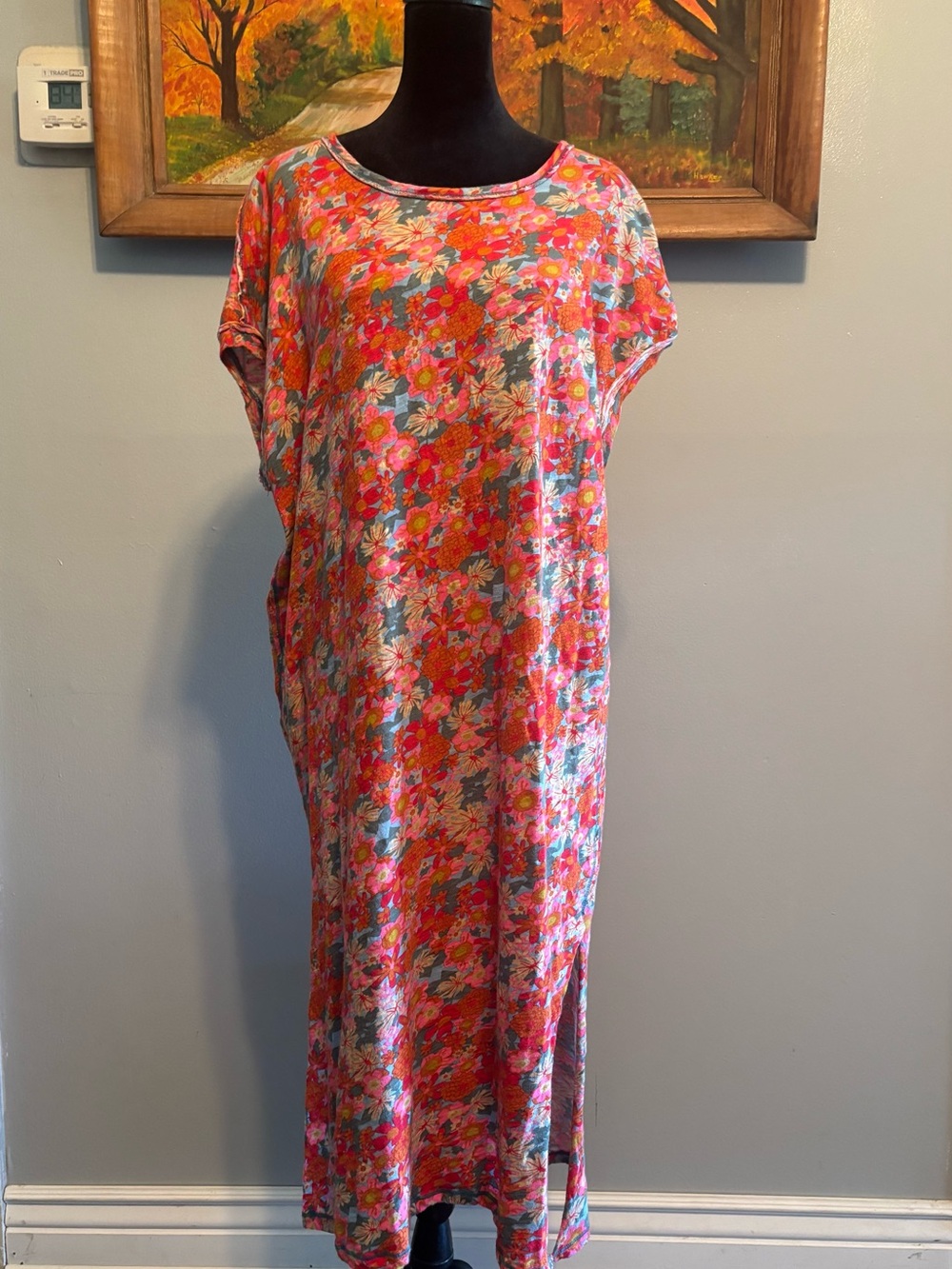 NATURAL LIFE 100% Cotton Pink Floral Short-Sleeve Maxi Dress